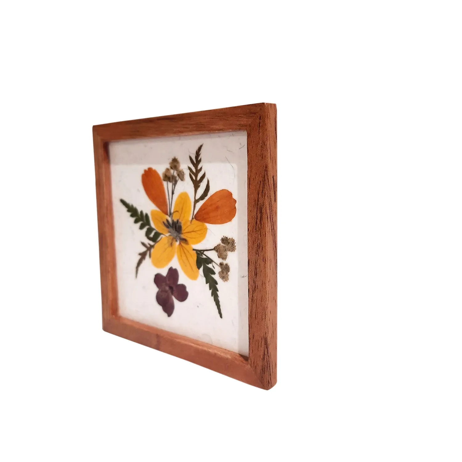 Flower Pressed Coaster Square (Yellow Flower)