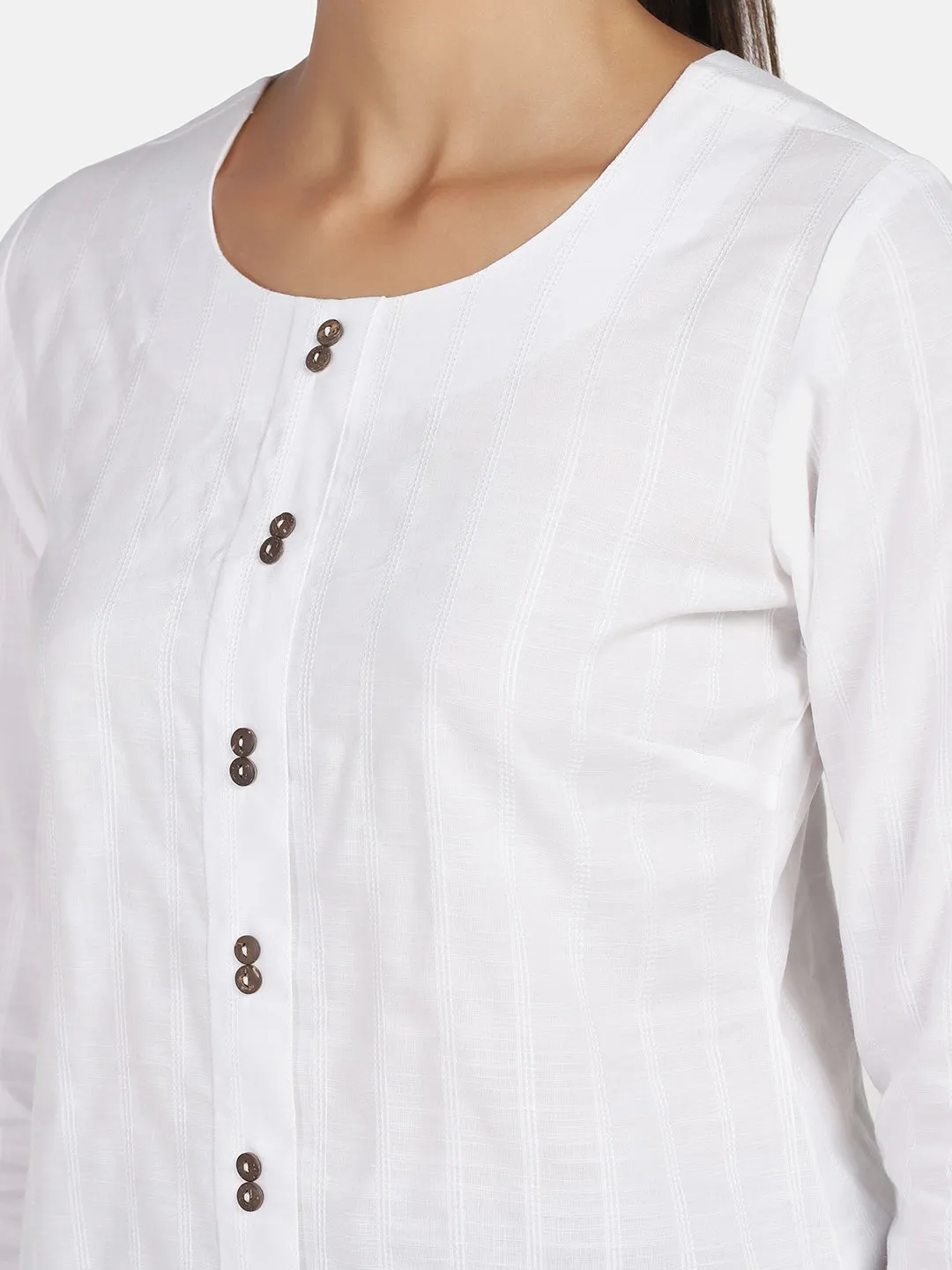 Formal Round Neck Top - White