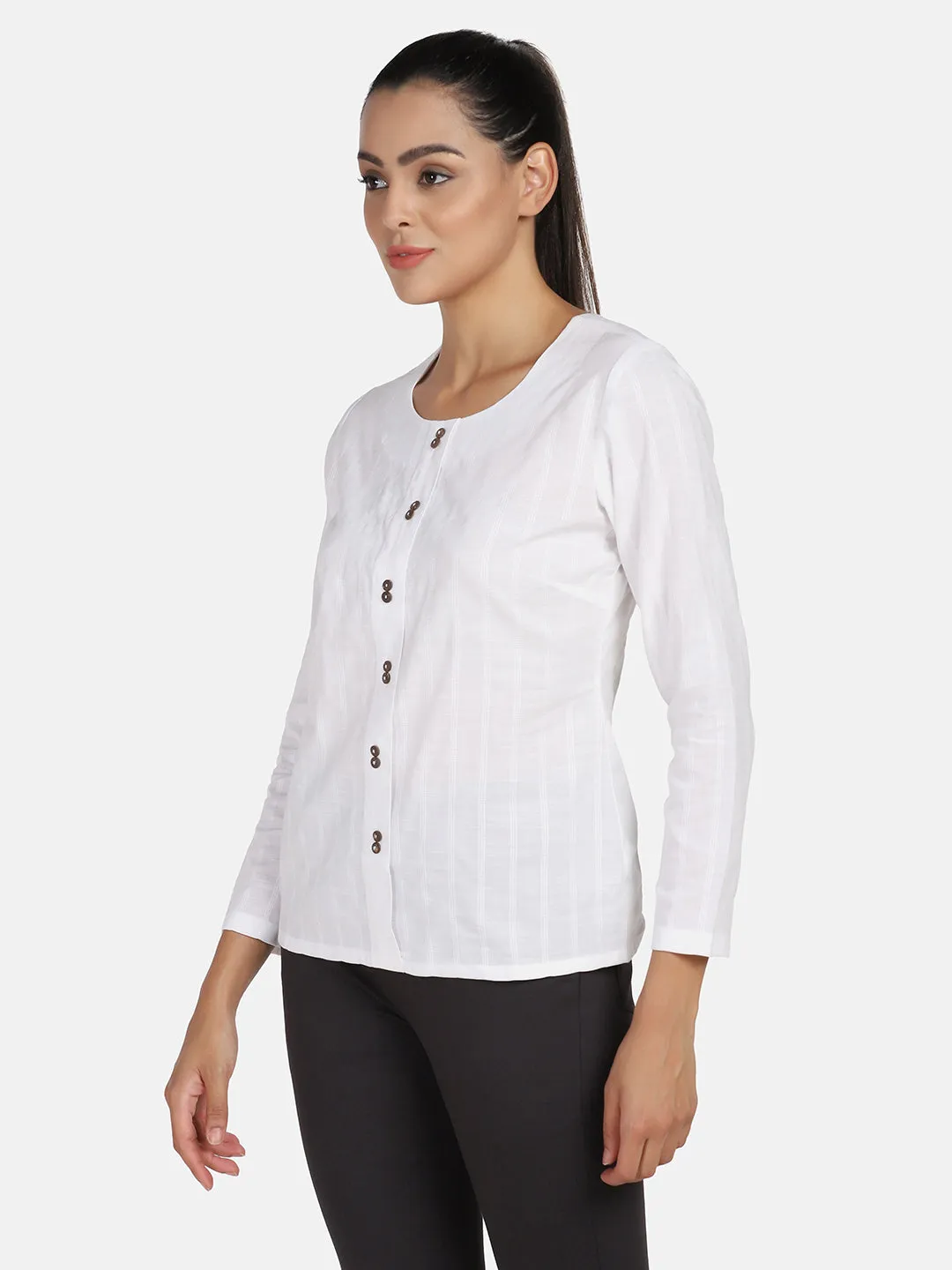 Formal Round Neck Top - White