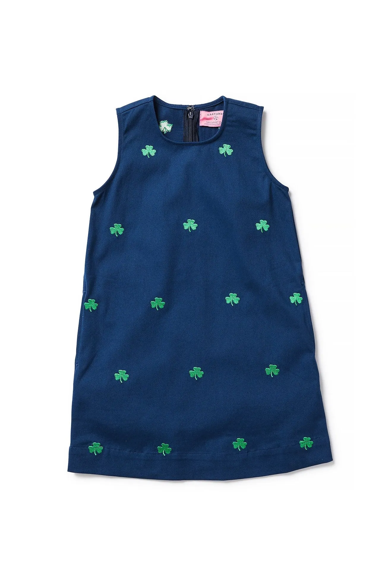 Girls Shift Dress Stretch Twill Nantucket Navy with Shamrock