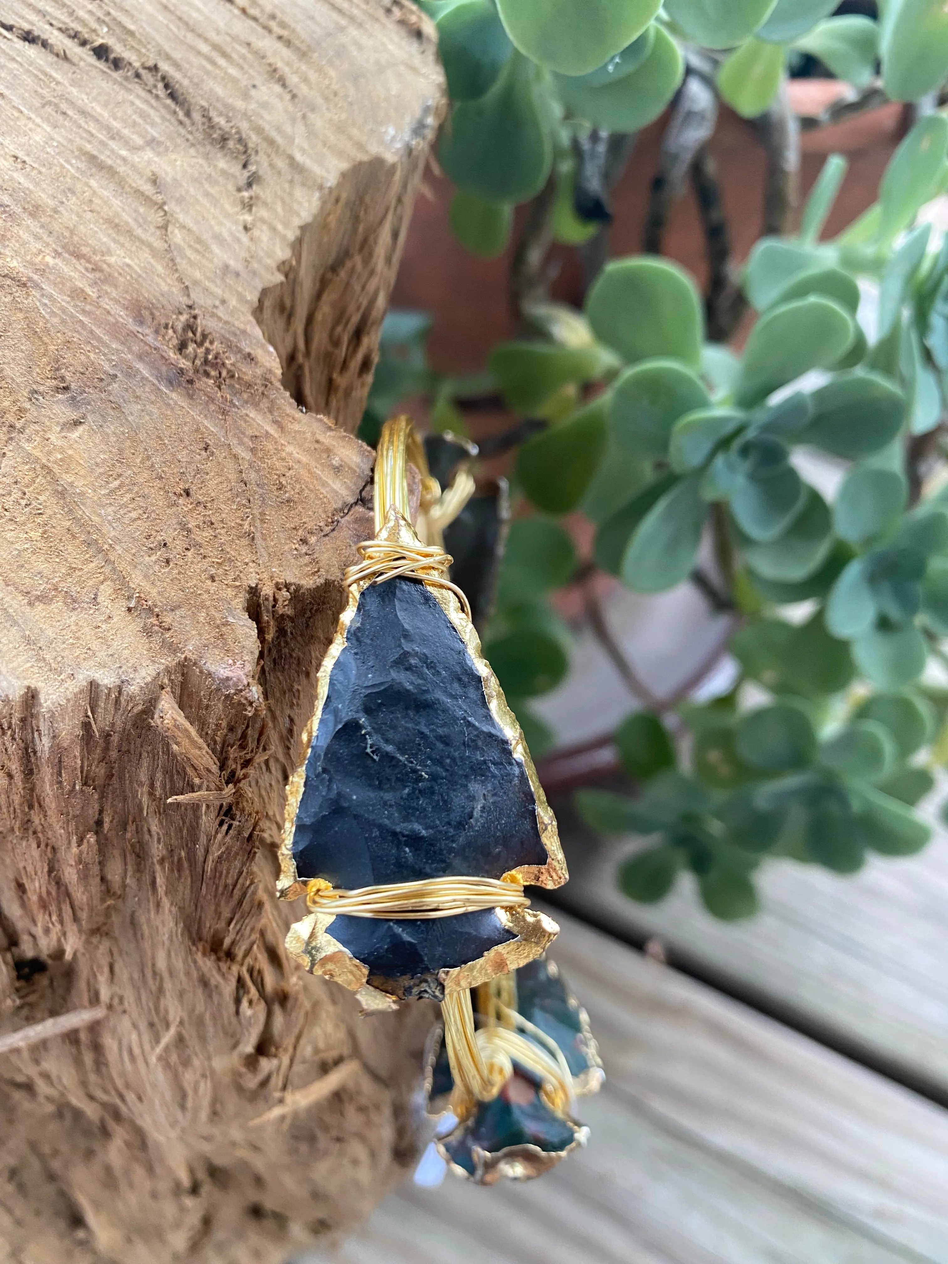 Heather Ford Obsidian Arrowhead Gold Wire Wrapped Bracelet