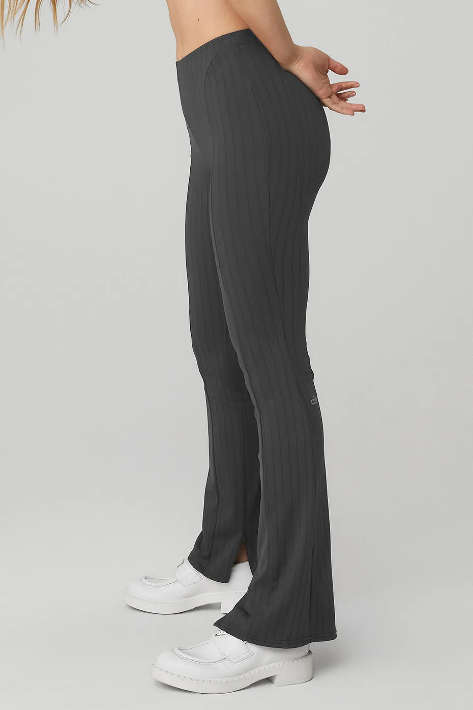 High-Waist Pinstripe Zip It Flare Legging - Anthracite/Black