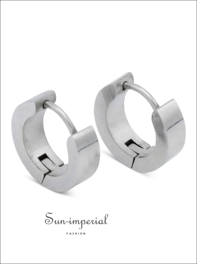 Huggie Hoop Earrings Stainless Steel With Black Design