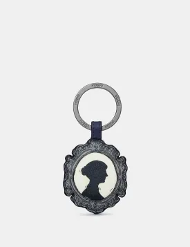 Jane Austen Bookworm Silhouette Navy Leather Keyring