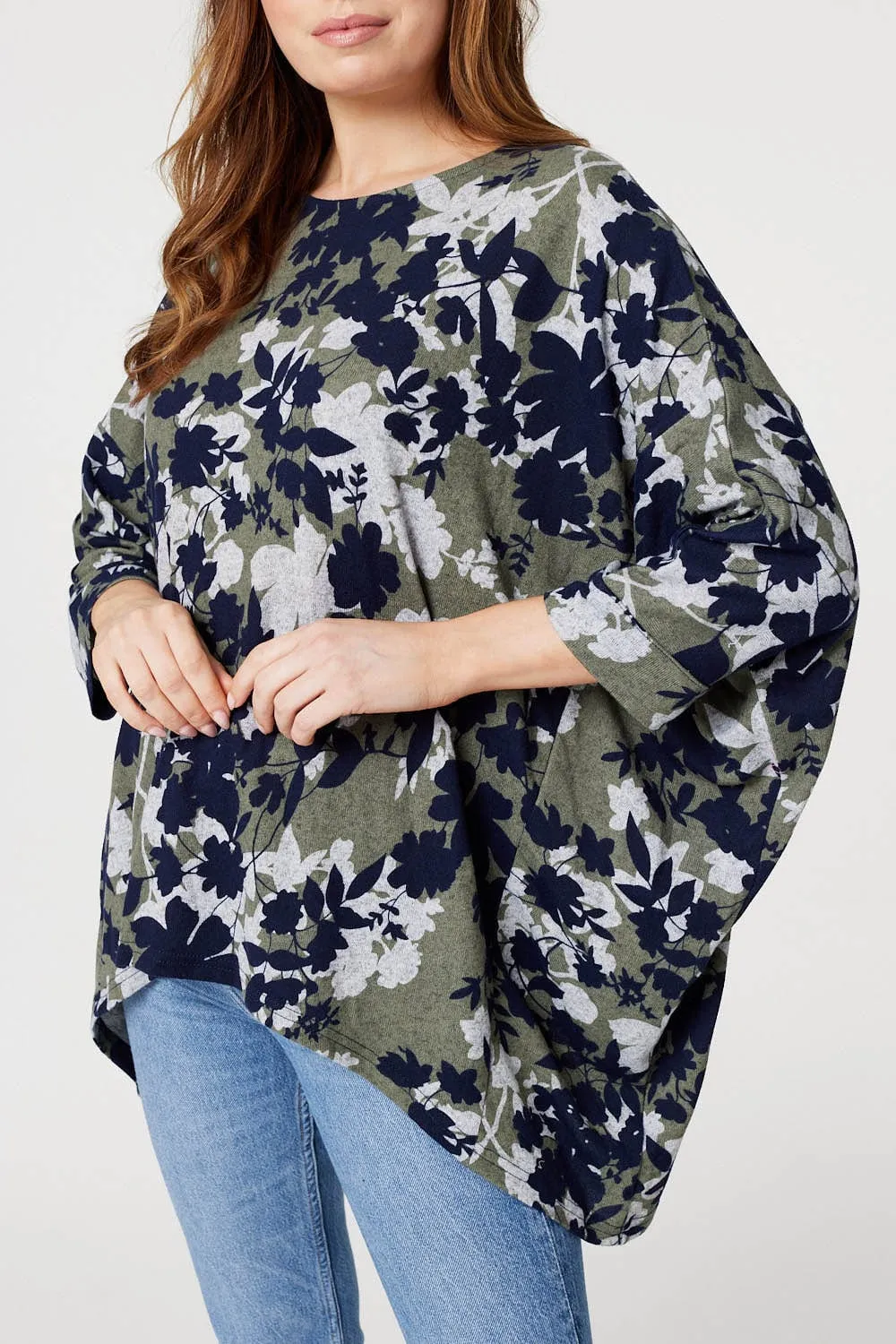 Leaf Print Oversized Blouse Top