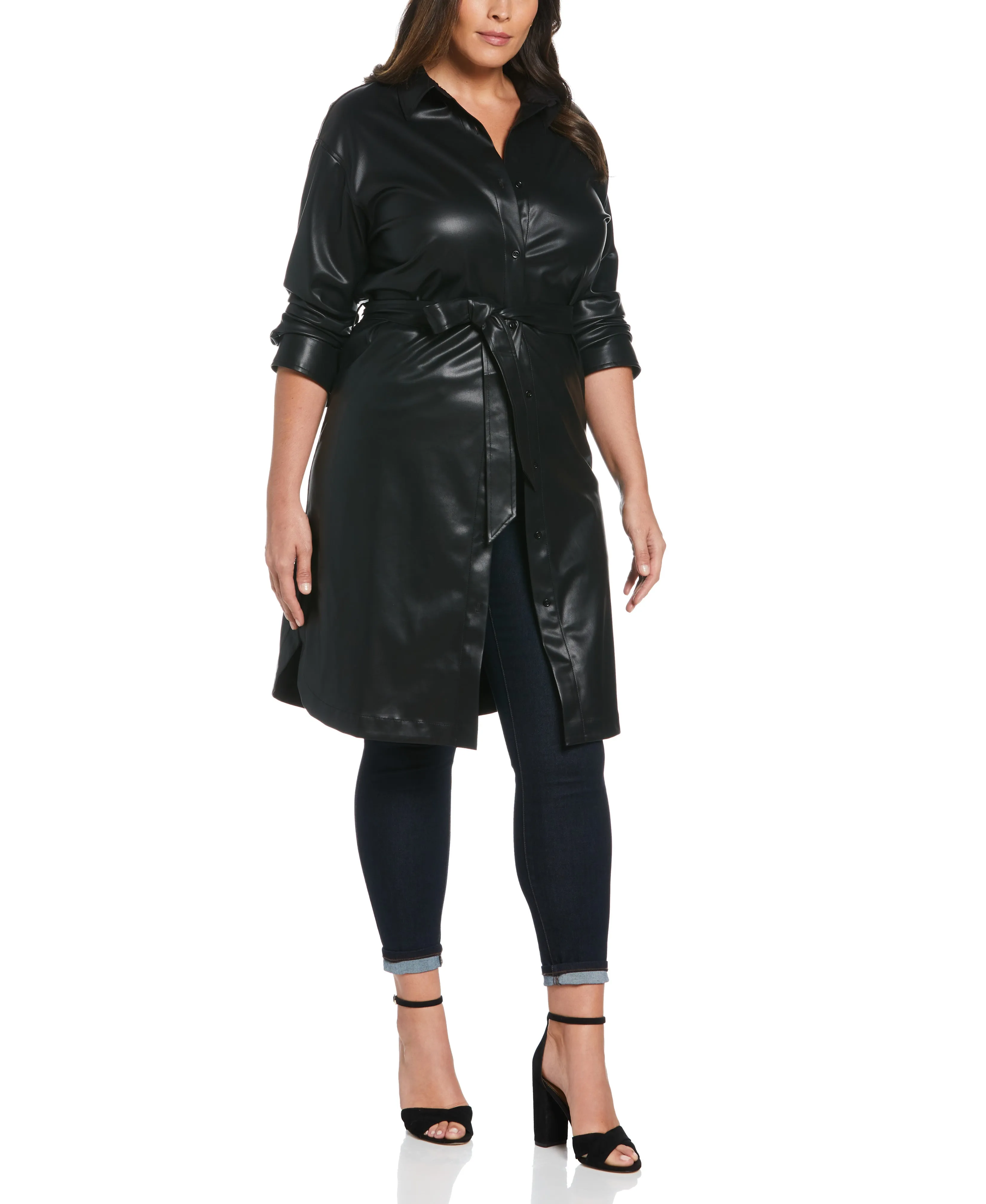 Plus Size Vegan Leather Shirtdress