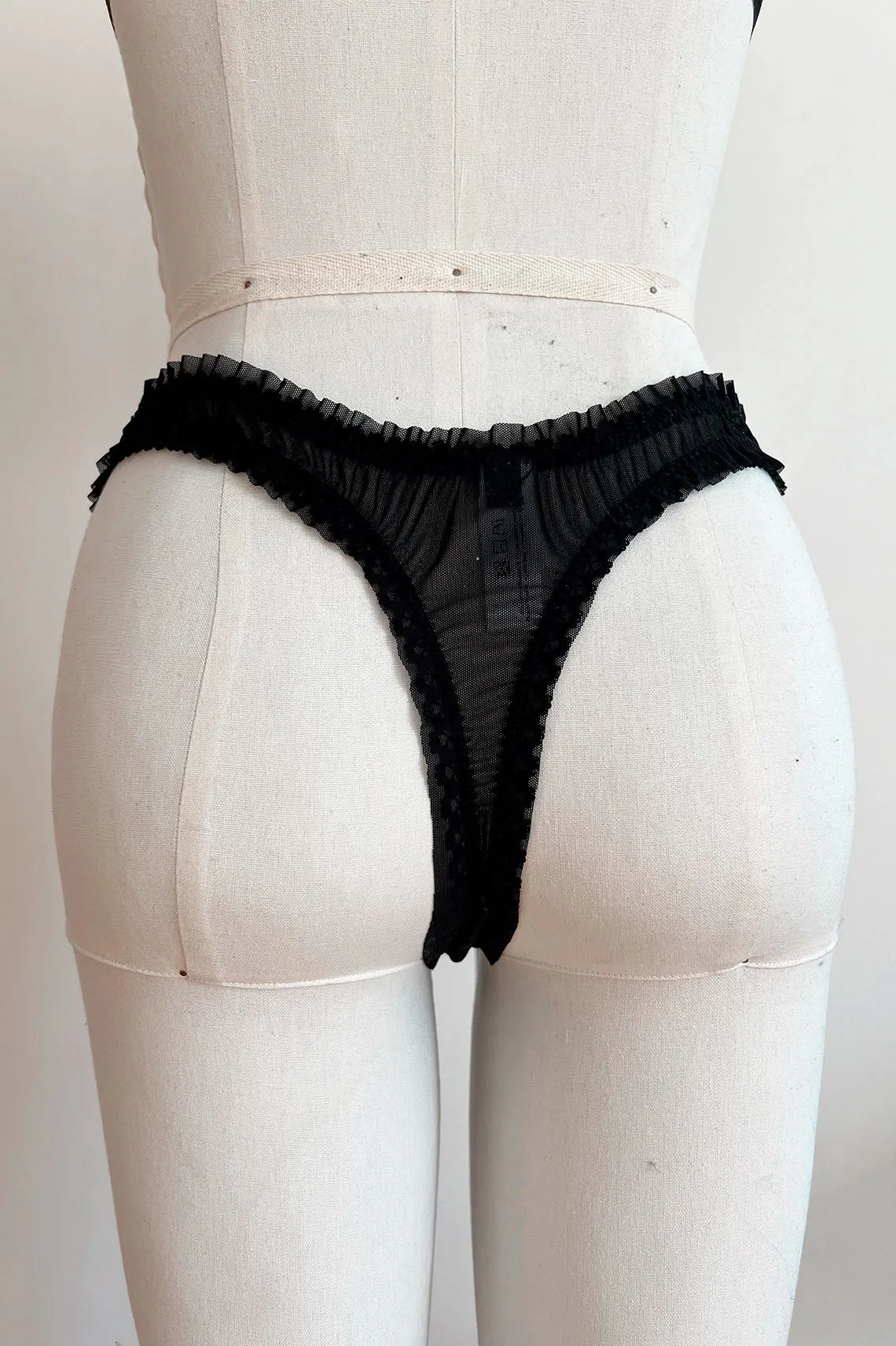 READY TO SHIP / Black Recycled Mesh Oleander Rosette Thong (S,M,XL)