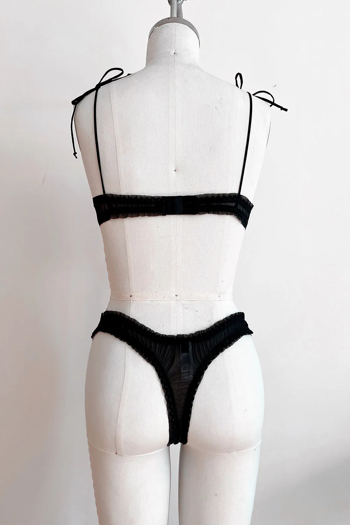 READY TO SHIP / Black Recycled Mesh Oleander Rosette Thong (S,M,XL)