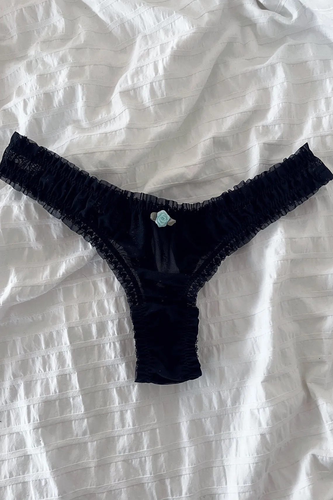 READY TO SHIP / Black Recycled Mesh Oleander Rosette Thong (S,M,XL)