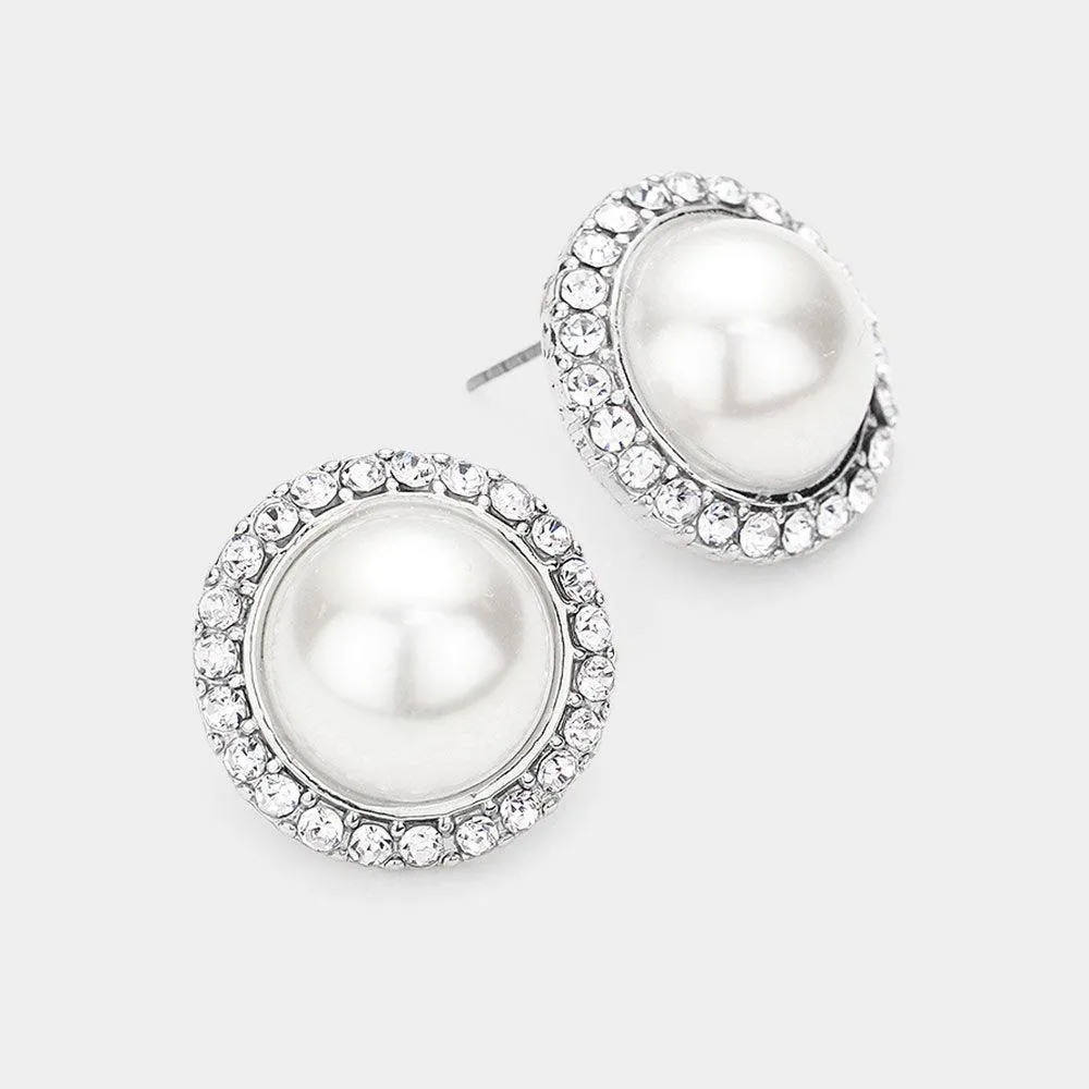 Rhinestone Trimmed Pearl Stud Earrings (3 styles)