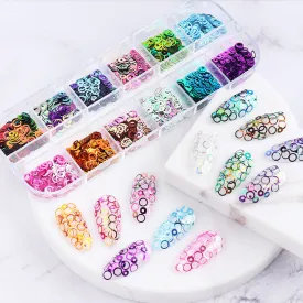 Round Circle Sequins Mix Colours Nail Art Tray