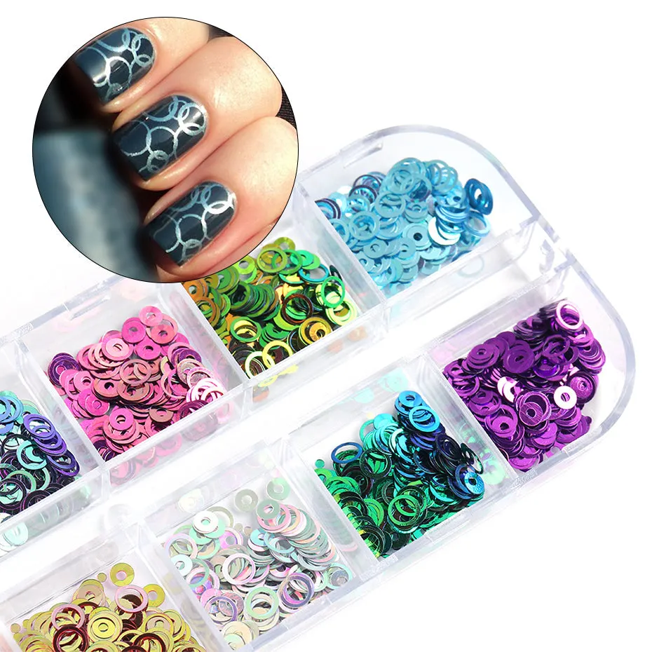 Round Circle Sequins Mix Colours Nail Art Tray