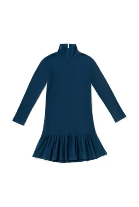 Side Zip Turtleneck Dress MINI - Navy