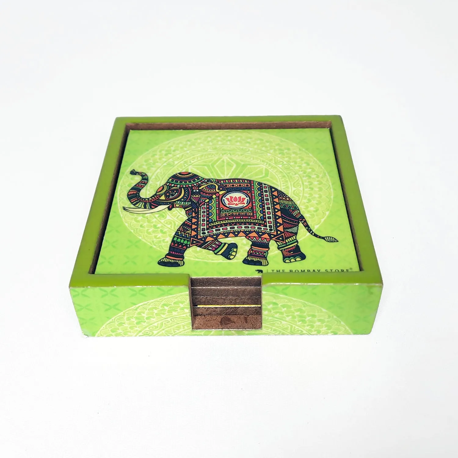 Signature Elephant Square Coasters with Holder (Set of 4)