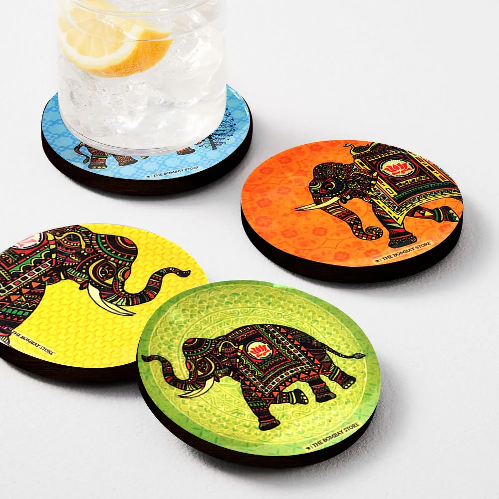 Signature Round Coasters with Holder (Set of 4)