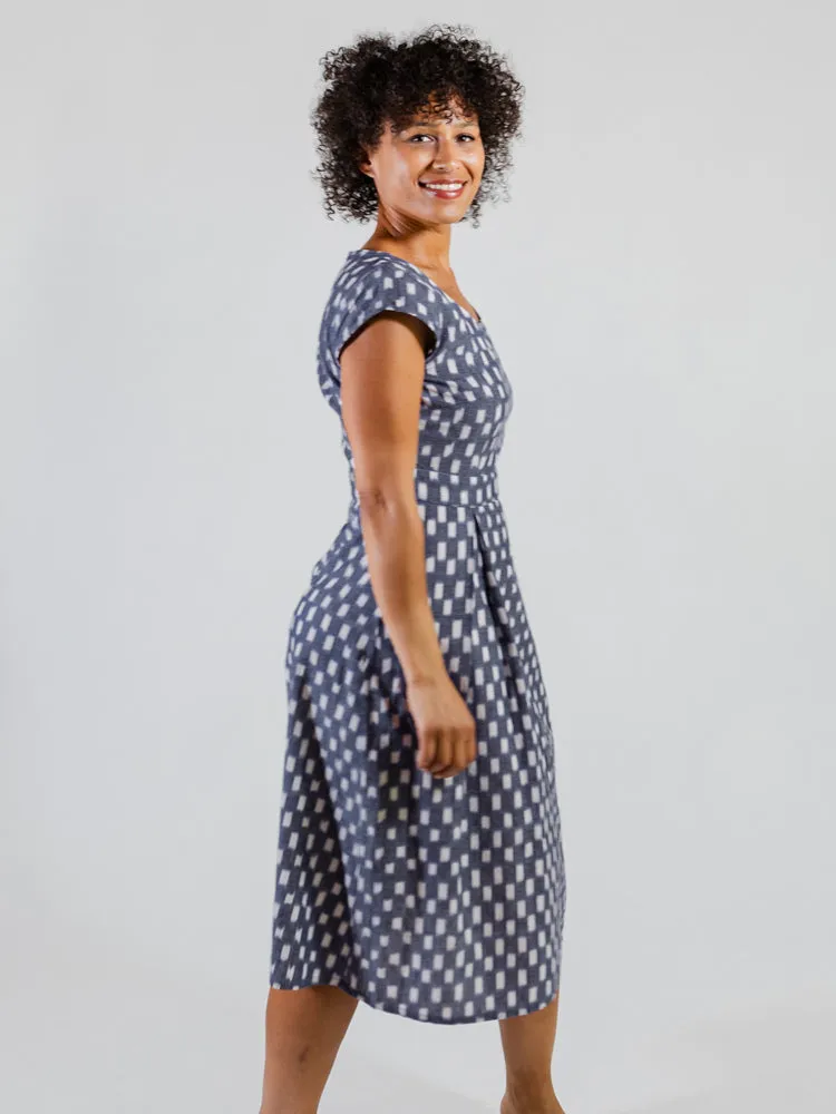 Vintage Pleat Dress - Blue Ikat