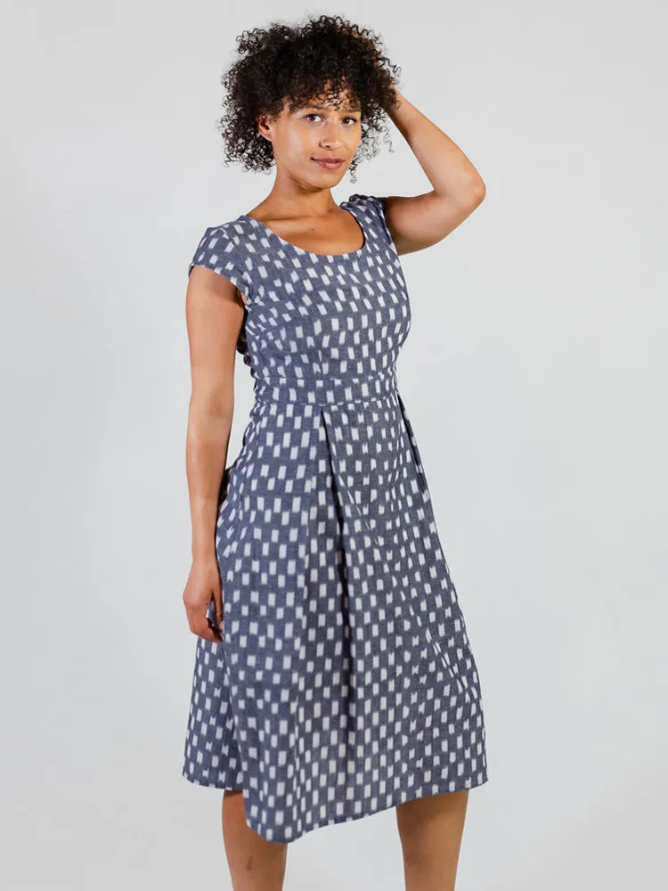 Vintage Pleat Dress - Blue Ikat