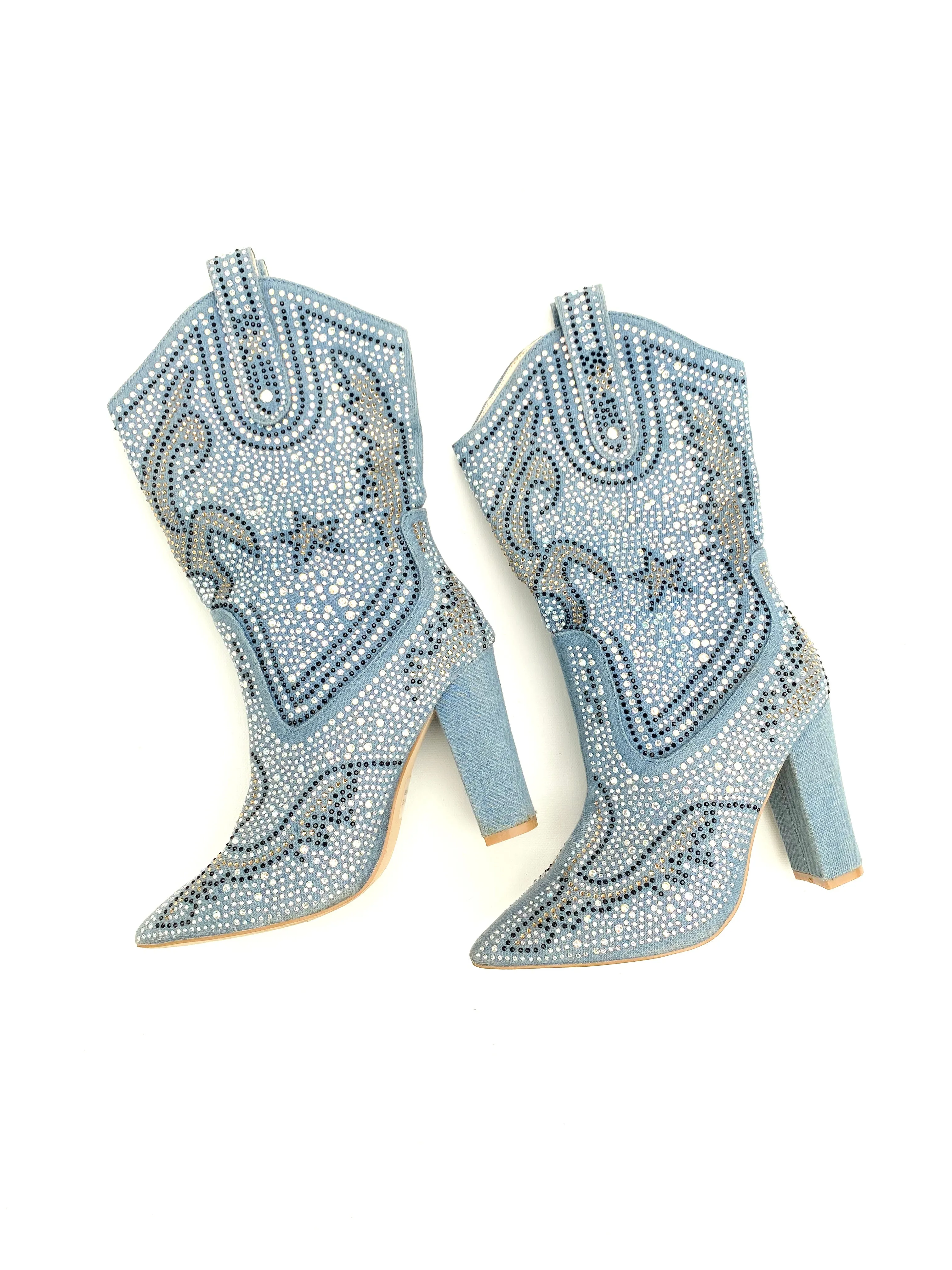 VINTAGE: Western Boots - Bedazzled Blue