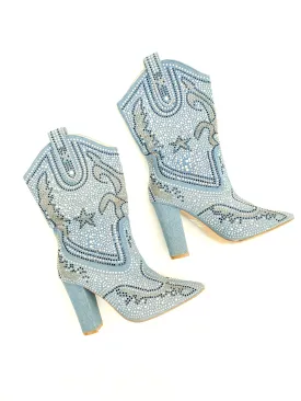 VINTAGE: Western Boots - Bedazzled Blue